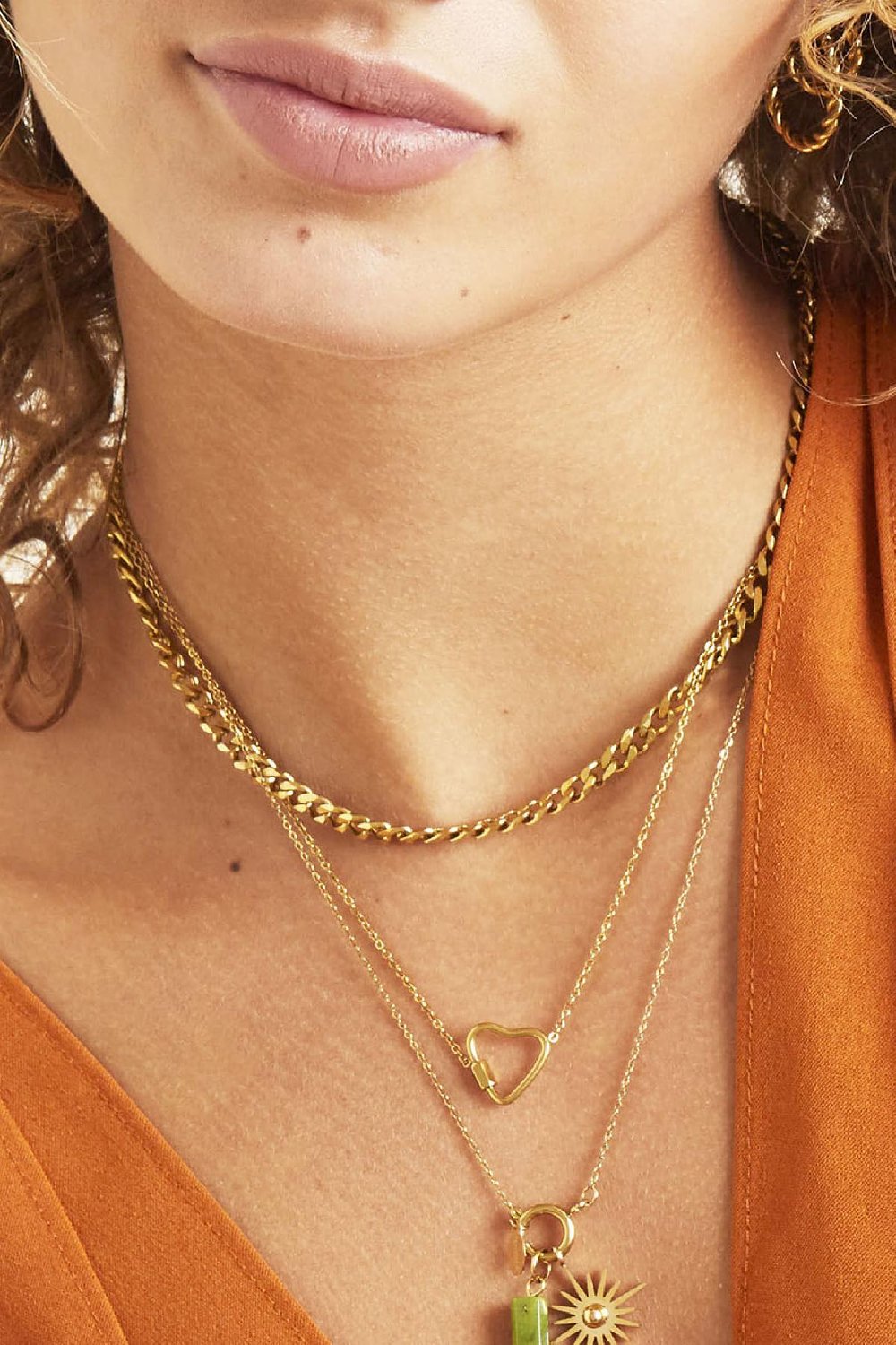 Collier Chained Heart Couleur or Acier inoxydable h5Image3